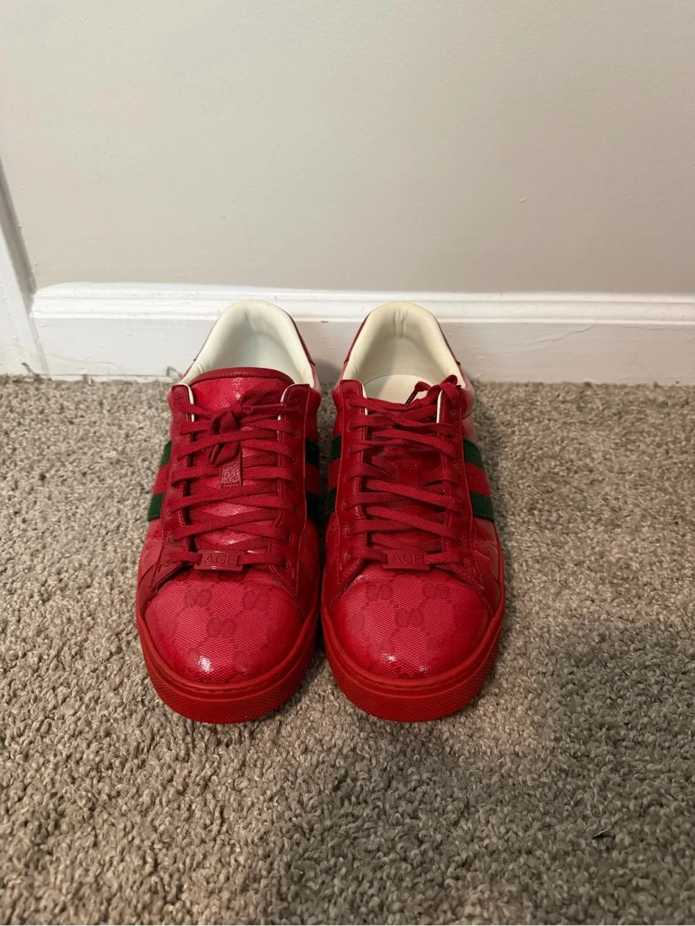 Gucci Red Leather Sneakers with Green Web Detail